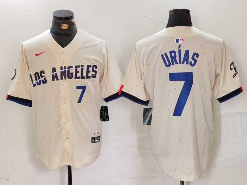 Mens Los Angeles Dodgers #7 Julio Urias Number Cream 2024 City Connect Limited Stitched Jerseys